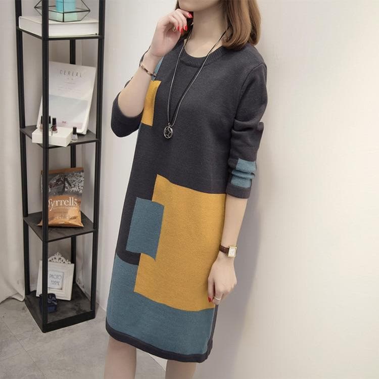 Geometric Plus Size Knitted Sweater Dress dylinoshop