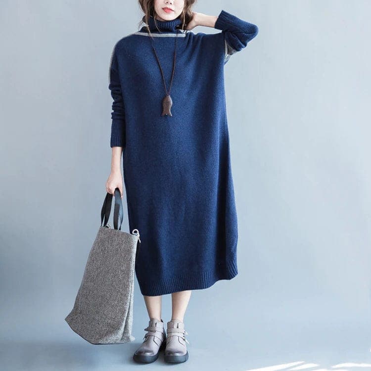 Oversized Blue Turtleneck Sweater Dress Buddha Trends