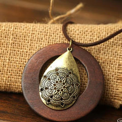 Tear Drop Wooden Pendant Necklace Buddha Trends