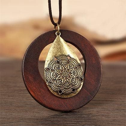 Tear Drop Wooden Pendant Necklace Buddha Trends