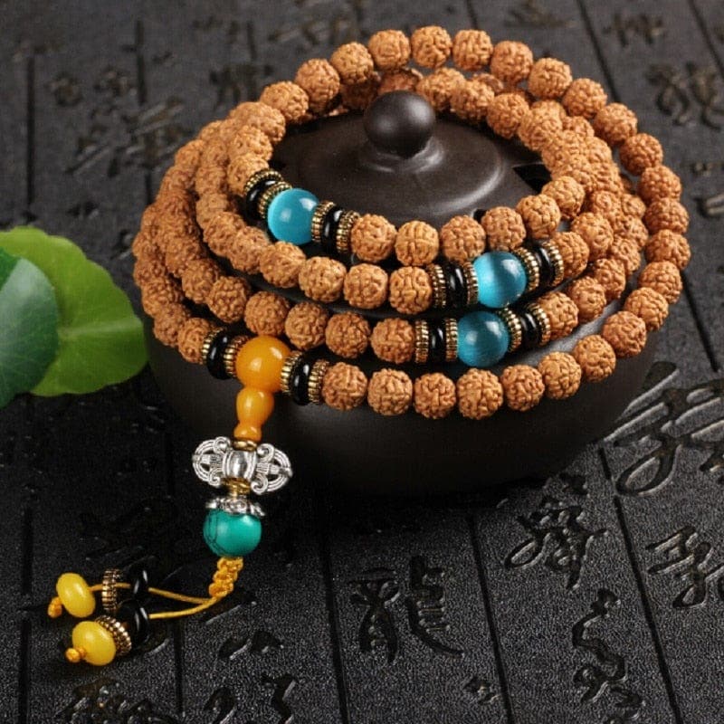 Tibetan Silver Rudraksha 108 Mala Beads Buddha Trends