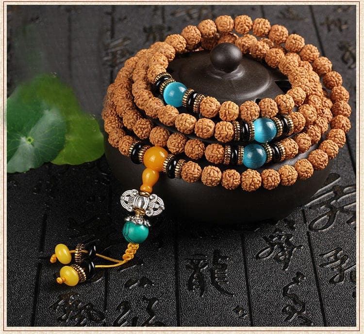 Tibetan Silver Rudraksha 108 Mala Beads Buddha Trends