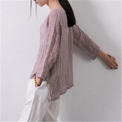 Asymmetrical V-Neck Linen Shirt dylinoshop