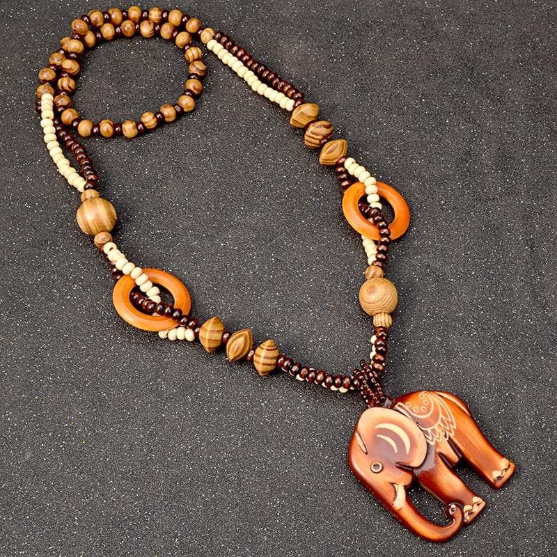 Tribal Elephant Wooden Necklace Buddha Trends