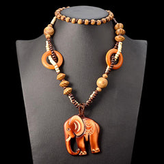 Tribal Elephant Wooden Necklace - Buddha Trends