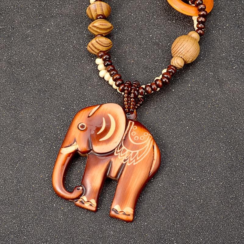 Tribal Elephant Wooden Necklace Buddha Trends