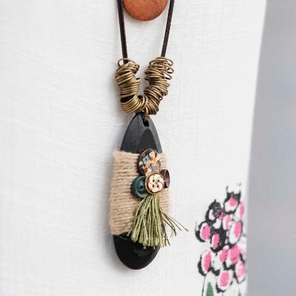 Tribal Wooden Pendant Necklace Buddha Trends