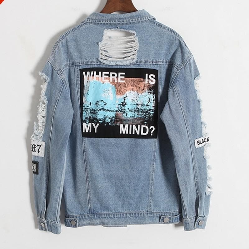 Where Is My Mind Ripped Denim Jacket Buddha Trends