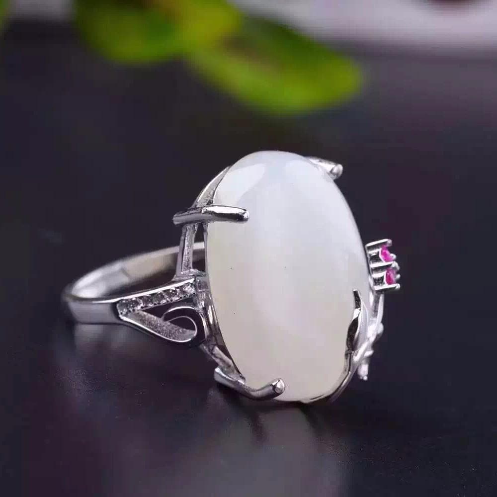 White Jade Sterling Silver Ring Buddha Trends