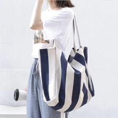 White and Blue Large Capacity Canvas Tote Bag Buddha Trends