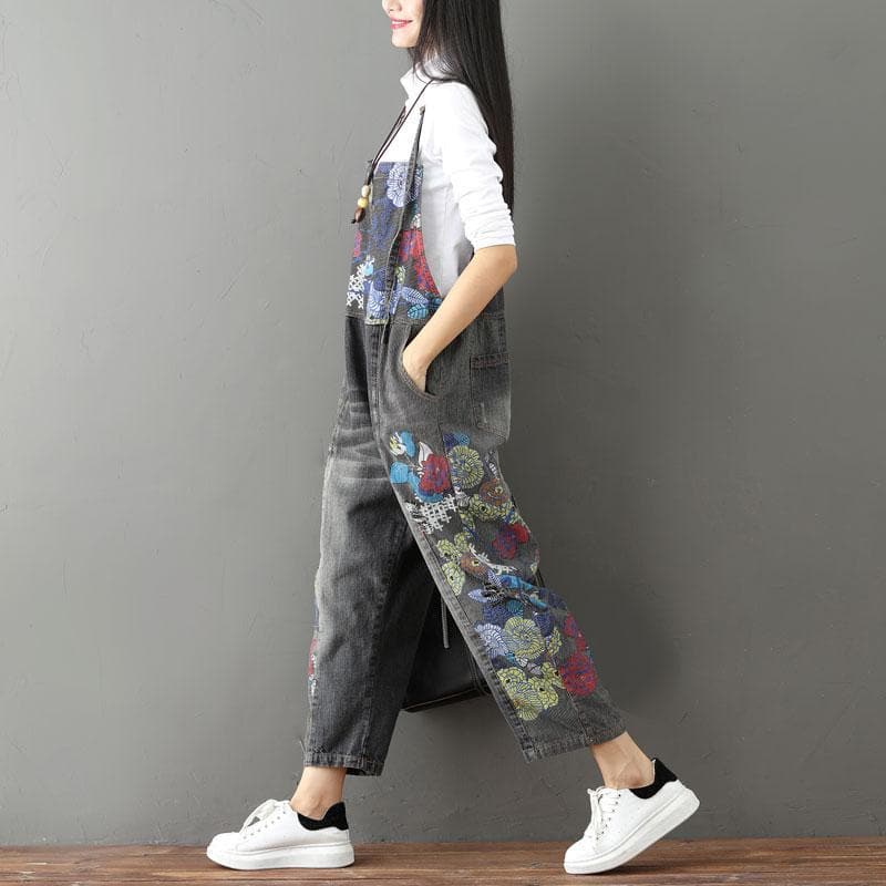 Wide Leg Floral Denim 90S Overall Buddha Trends