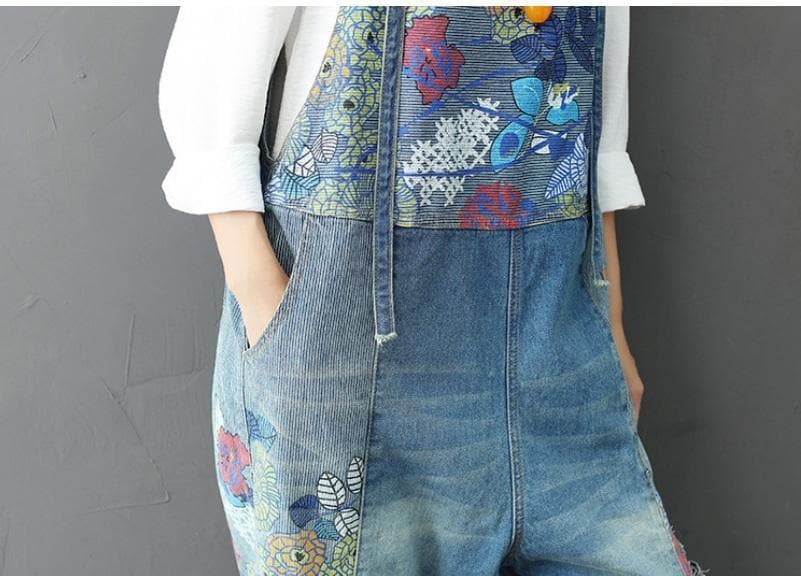 Wide Leg Floral Denim 90S Overall Buddha Trends