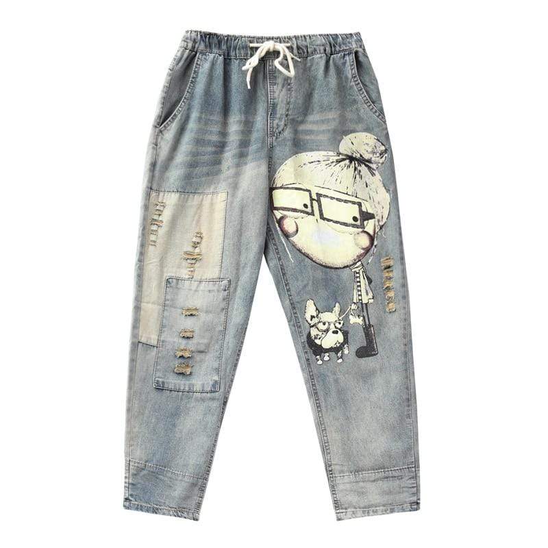 Cartoon Denim Harem Pants dylinoshop