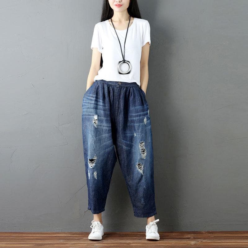 Distressed Denim Harem Pants dylinoshop