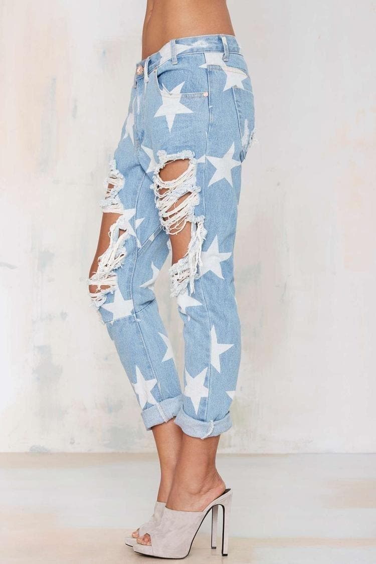 Five-pointed Star Ripped Jeans dylinoshop