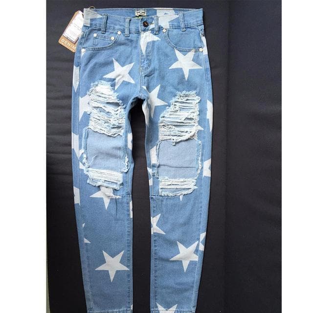 Five-pointed Star Ripped Jeans dylinoshop