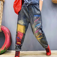 High Waisted Boyfriend Patchwork Jeans dylinoshop