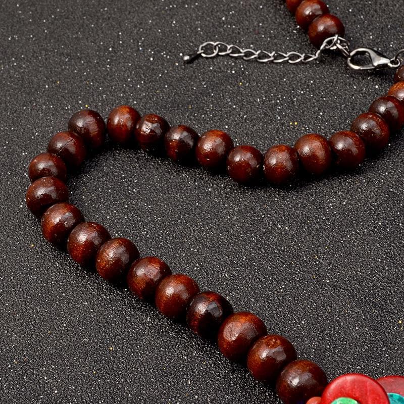 Wood Circles Bohemian Statement Necklace Buddha Trends