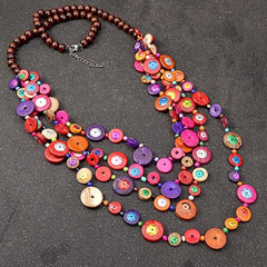 Wood Circles Bohemian Statement Necklace Buddha Trends