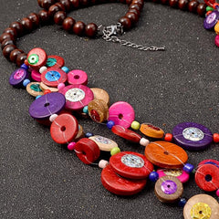 Wood Circles Bohemian Statement Necklace Buddha Trends