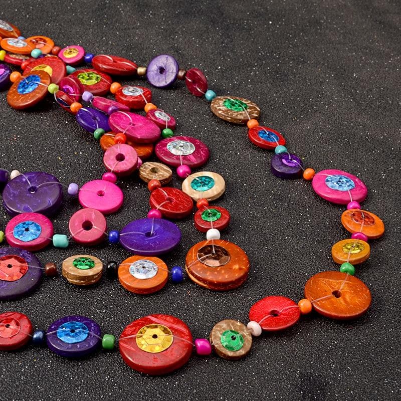 Wood Circles Bohemian Statement Necklace Buddha Trends