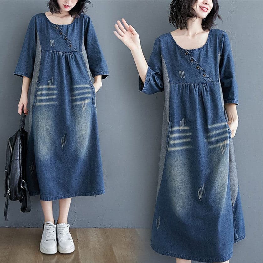 Abby 3/4 Sleeve Denim Midi Dress dylinoshop