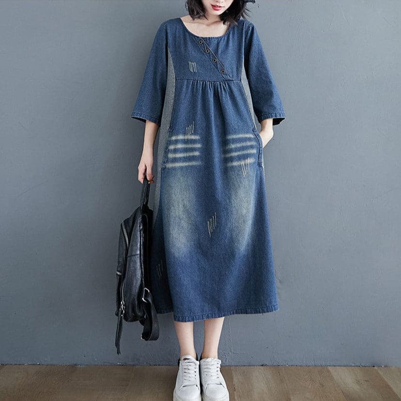 Abby 3/4 Sleeve Denim Midi Dress dylinoshop