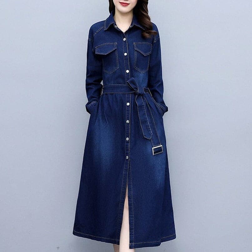 Alexandra Long Sleeve Denim Shirt Dress Buddhatrends