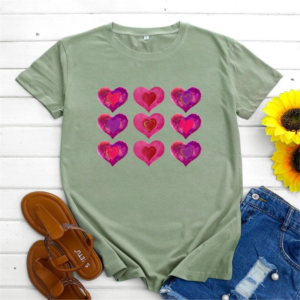 9 Hearts Printed Cotton T-Shirt dylinoshop