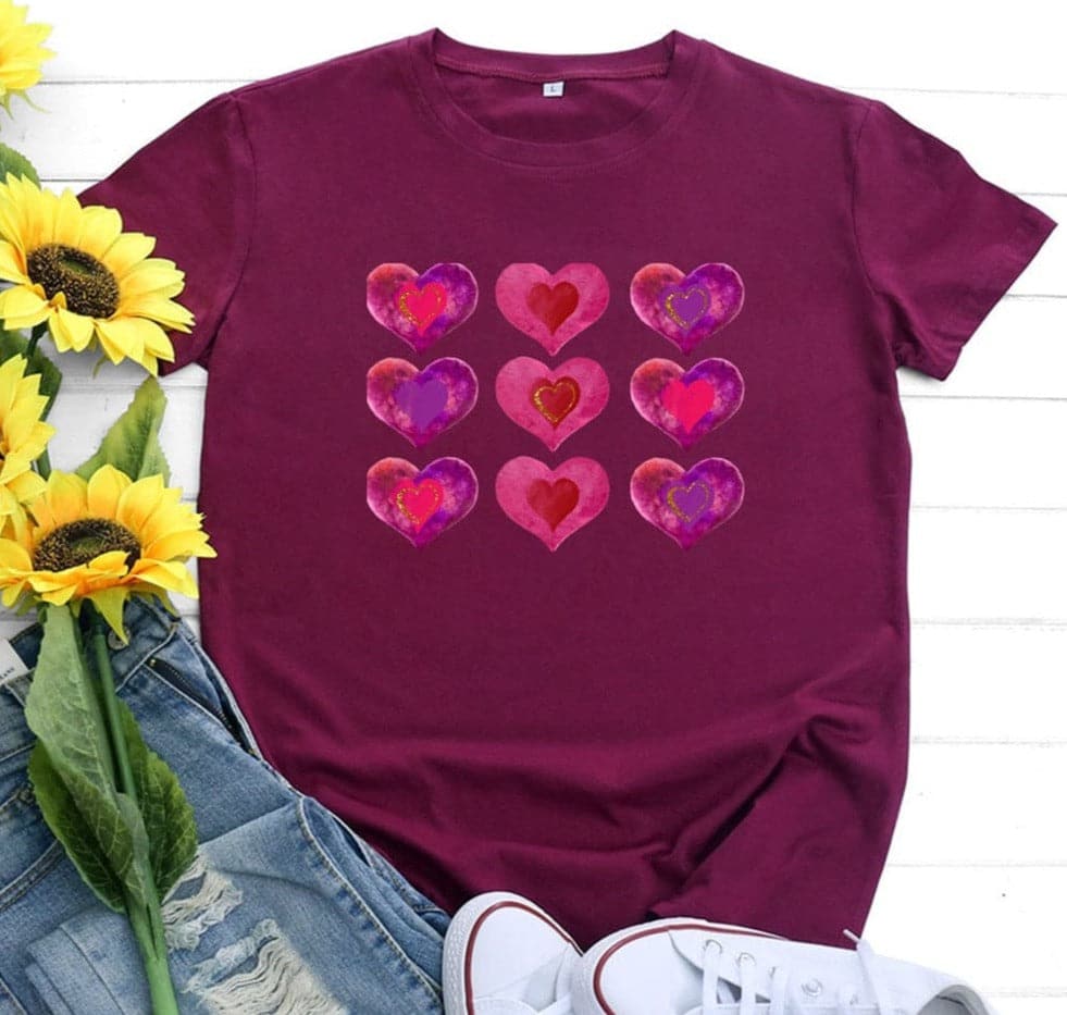 9 Hearts Printed Cotton T-Shirt dylinoshop