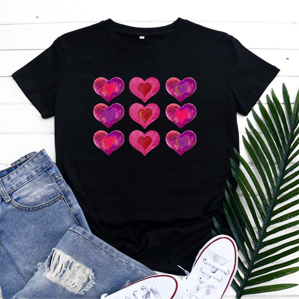 9 Hearts Printed Cotton T-Shirt dylinoshop