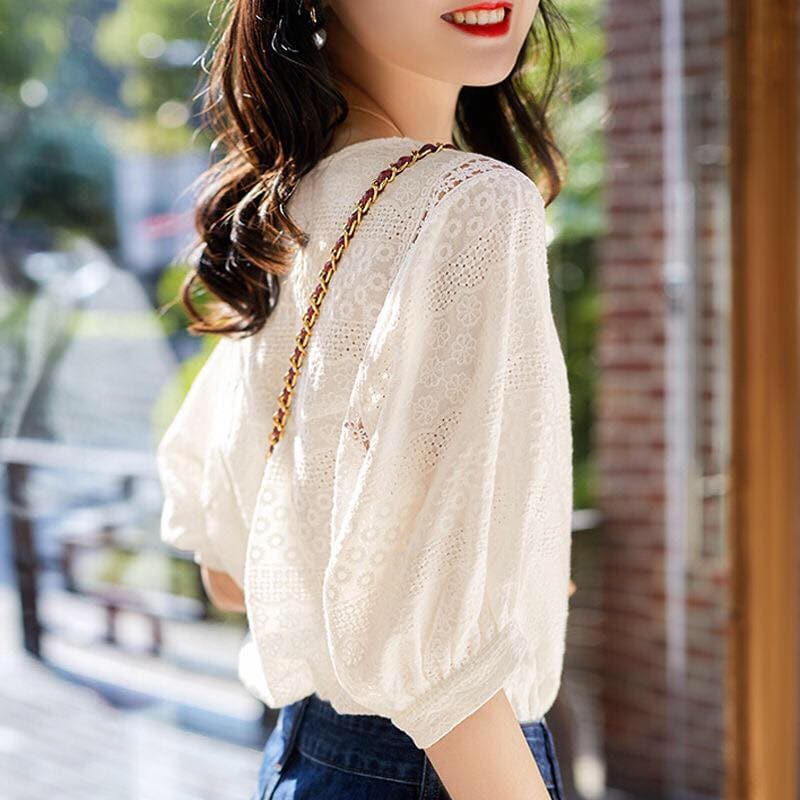 Amber Embroidery Half-Sleeve Blouses Buddhatrends