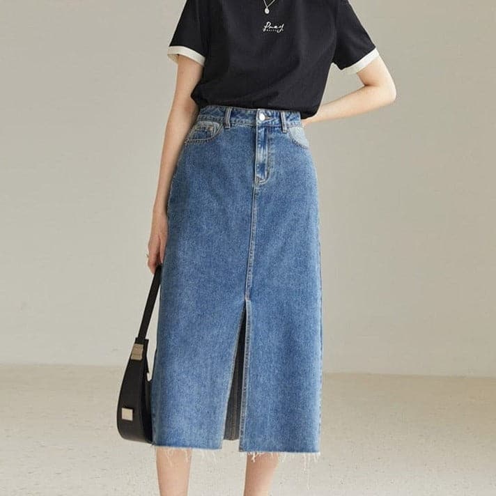 Holly Blue Denim Front Split Skirt Buddhatrends