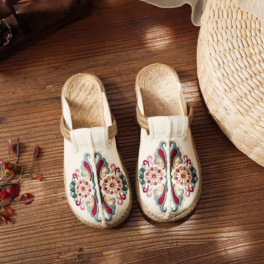 Asian Embroidery Hemp & Cotton Loafers Buddhatrends