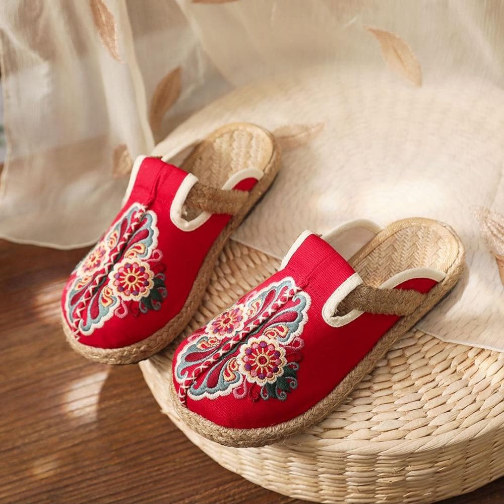 Asian Embroidery Hemp & Cotton Loafers Buddhatrends