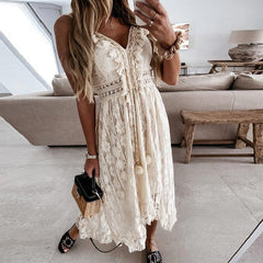 Asymmetric Spaghetti Strap Lace Dress Buddhatrends