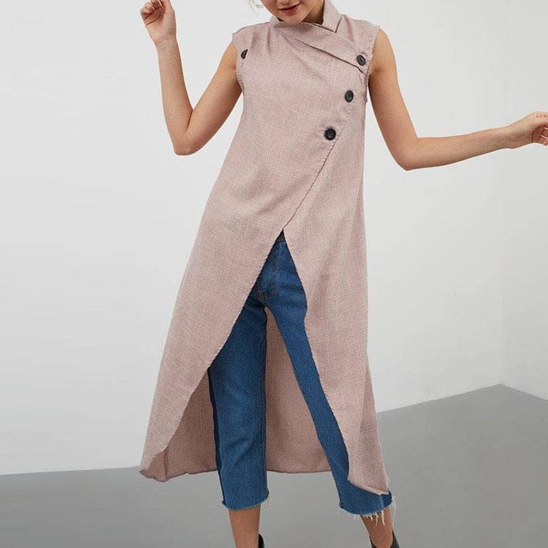 Asymmetrical Sleeveless Button Down Tunic Buddhatrends