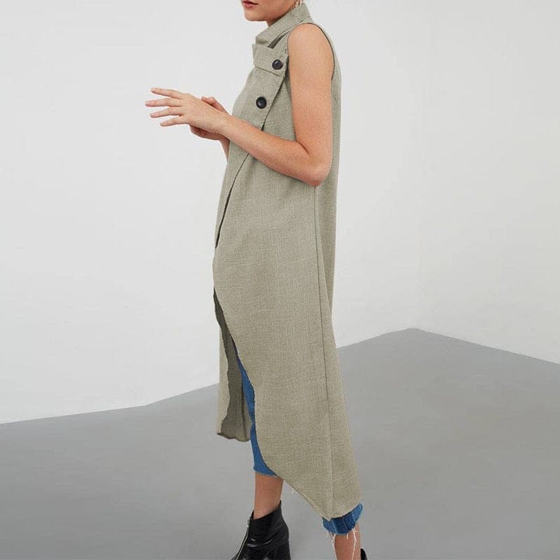 Asymmetrical Sleeveless Button Down Tunic Buddhatrends