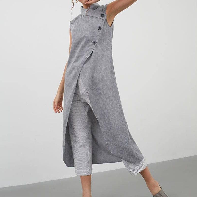 Asymmetrical Sleeveless Button Down Tunic Buddhatrends