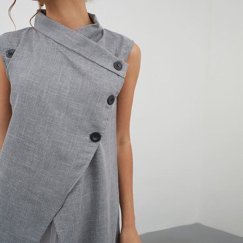 Asymmetrical Sleeveless Button Down Tunic Buddhatrends