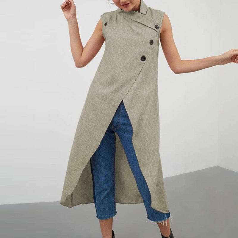 Asymmetrical Sleeveless Button Down Tunic Buddhatrends