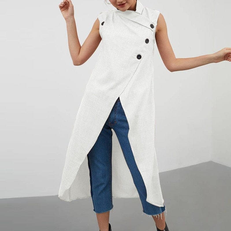 Asymmetrical Sleeveless Button Down Tunic Buddhatrends