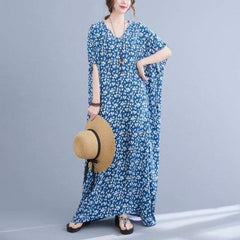 Azalea Floral Blue Kaftan Dress Buddhatrends