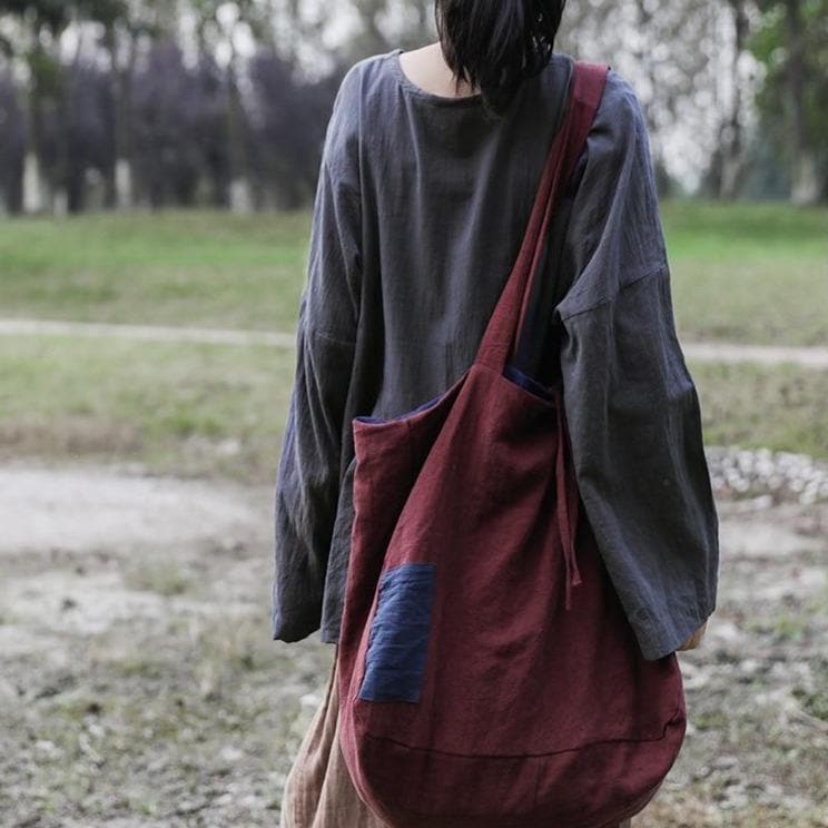 Oversized Patchwork Linen Bag | Lotus Buddhatrends