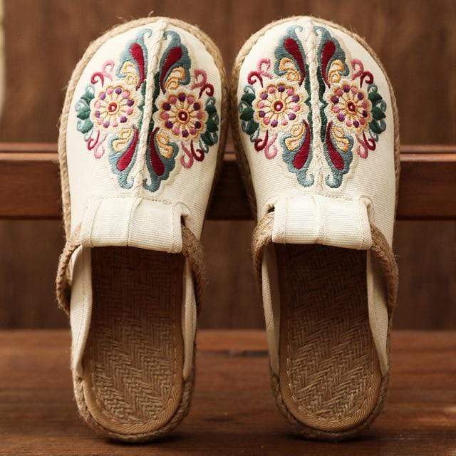 Asian Embroidery Hemp & Cotton Loafers Buddhatrends