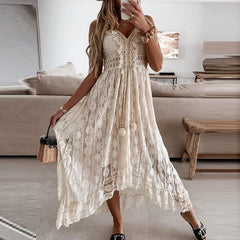 Asymmetric Spaghetti Strap Lace Dress Buddhatrends