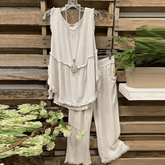 Clara Cotton Linen Tank Top + Matching Pants Buddhatrends