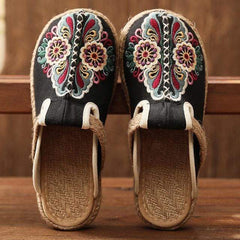 Asian Embroidery Hemp & Cotton Loafers Buddhatrends