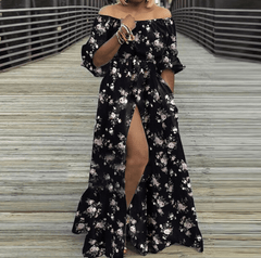 Off Shoulder High Split Maxi Dress Buddhatrends