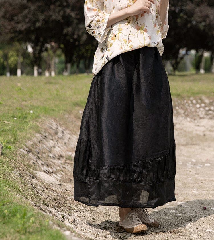 Black Linen Midi Skirt Buddhatrends